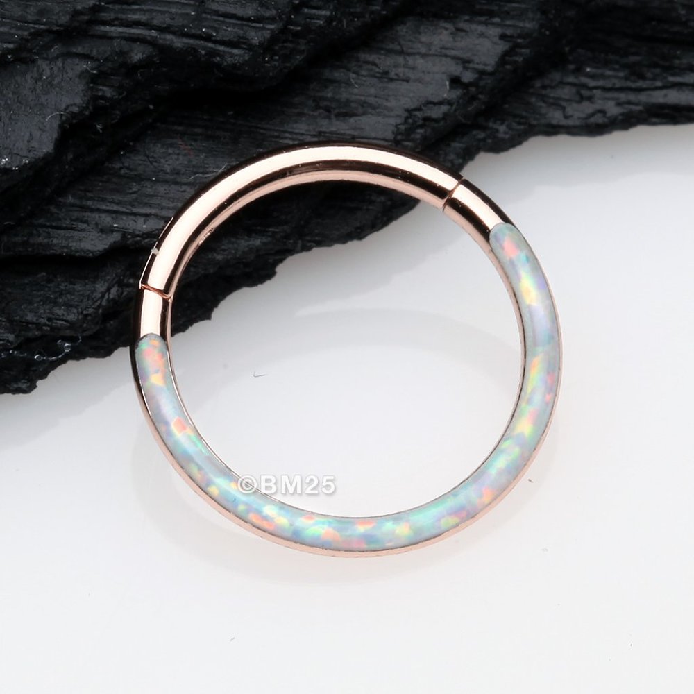 Rose Gold Brilliant Fire Opal Lined Front Facing Seamless Clicker Hoop Ring